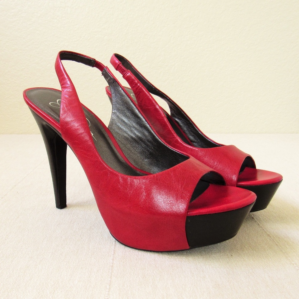 • Red-Hot Platform Peep-Toe Pumps •